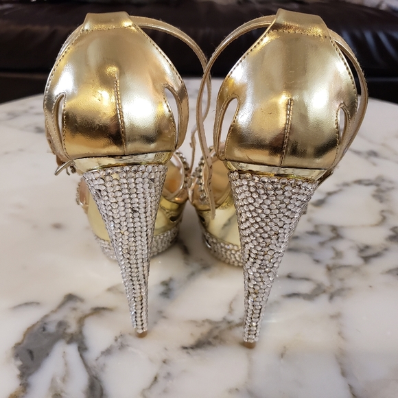 Gold Rhinestone platform sandal heels 8.5 - Picture 3 of 5